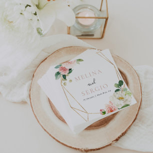 Gold Geometric Elegant Fall Flowers Wedding Napkins