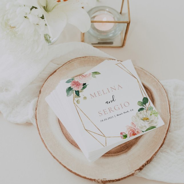 Gold Geometric Elegant Fall Flowers Wedding  Napkins (Creator Uploaded)