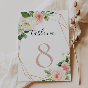 Gold Geometric Elegant Fall Flowers Wedding Table Number
