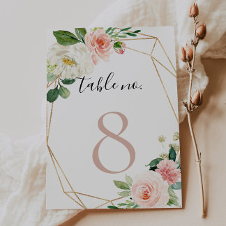 Gold Geometric Elegant Fall Flowers Wedding   Table Number