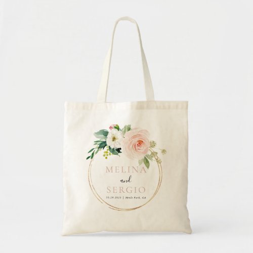 Gold Geometric Elegant Fall Flowers Wedding  Tote Bag