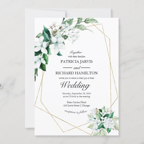 Gold Geometric Elegant Greenery Wedding Invitation