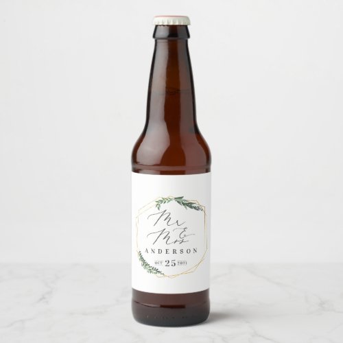 gold geometric elegant watercolor foliage beer bottle label