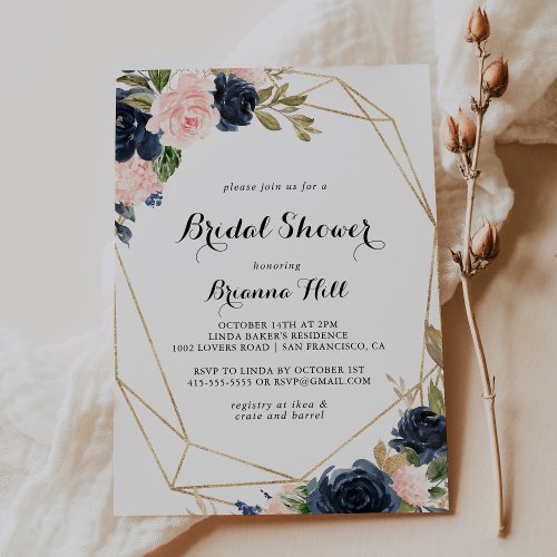 Gold Geometric Elegant Winter Floral Bridal Shower Invitation