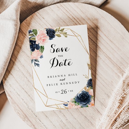 Gold Geometric Elegant Winter Floral Save the Date Postcard