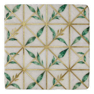 Gold Geometric Emerald Leaf Luxury Pattern Trivet