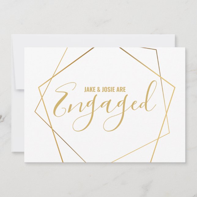 Gold geometric, engaged announcement party card (Front)
