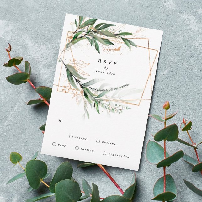 Gold Geometric Eucalyptus Elegant Greenery Moss RSVP Card (Creator Uploaded)
