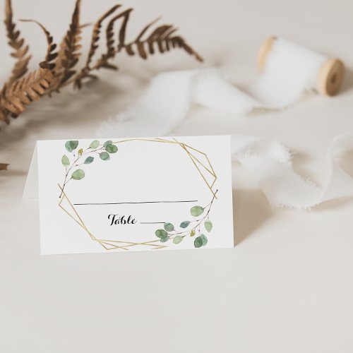 Gold Geometric Eucalyptus Wedding Place Card