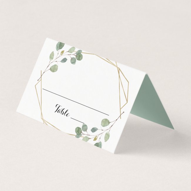 Gold Geometric Eucalyptus Wedding Place Card