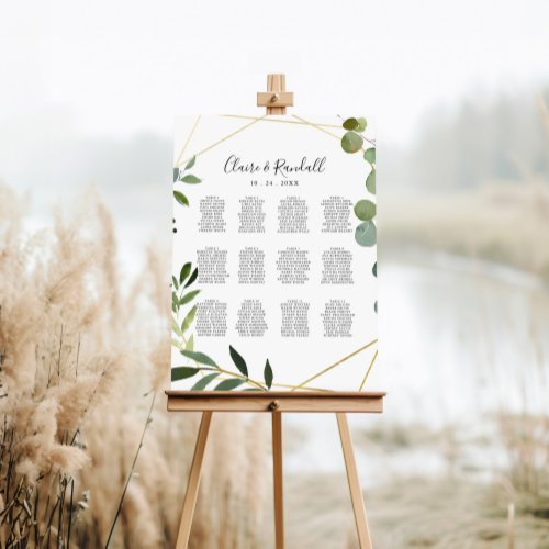 Gold Geometric Eucalyptus Wedding Seating Chart