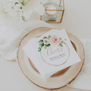 Gold Geometric Fall Flowers Wedding Cheers  Napkins