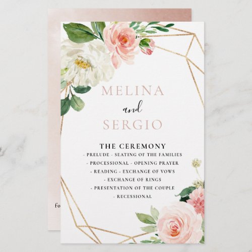 Gold Geometric Fall Flowers Wedding Program