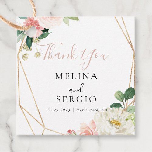 Gold Geometric Fall Flowers Wedding Thank You  Favor Tags