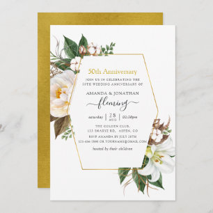 Gold Geometric Floral 50th Wedding Anniversary Invitation