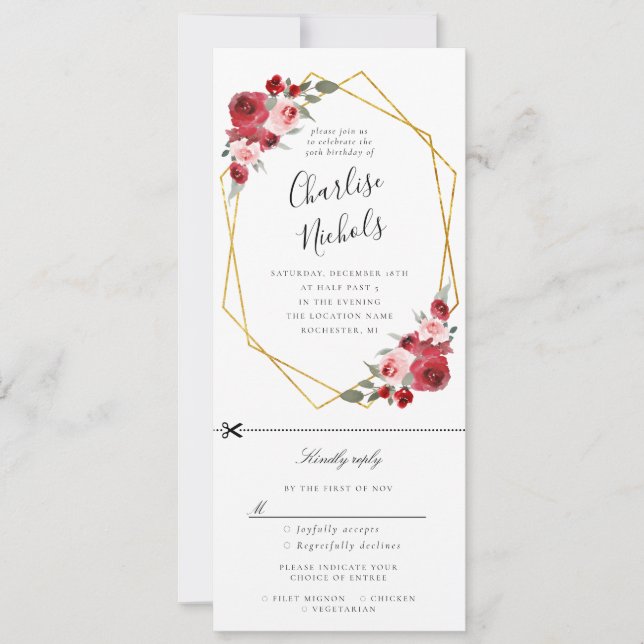 gold geometric floral birthday invitation w rsvp (Front)