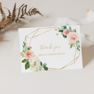 Gold Geometric Floral Bridal Shower Thank You Card