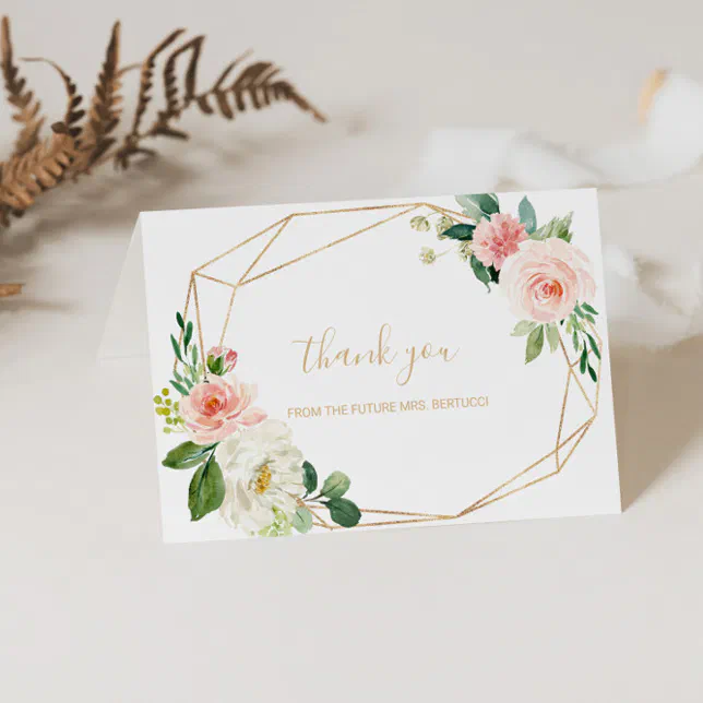 Gold Geometric Floral Bridal Shower Thank You Card | Zazzle