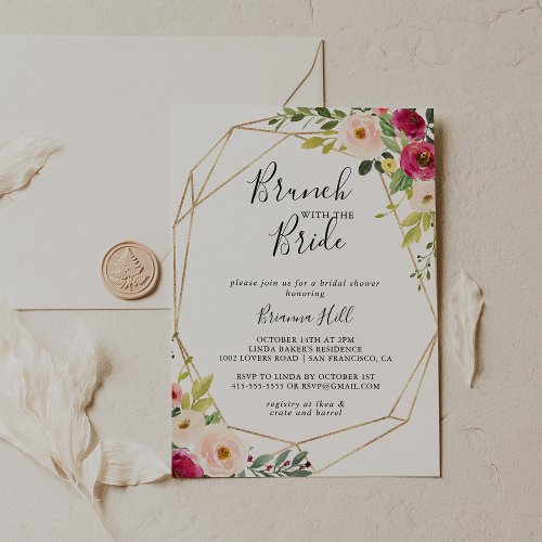 Gold Geometric Floral Brunch with the Bride Shower Invitation