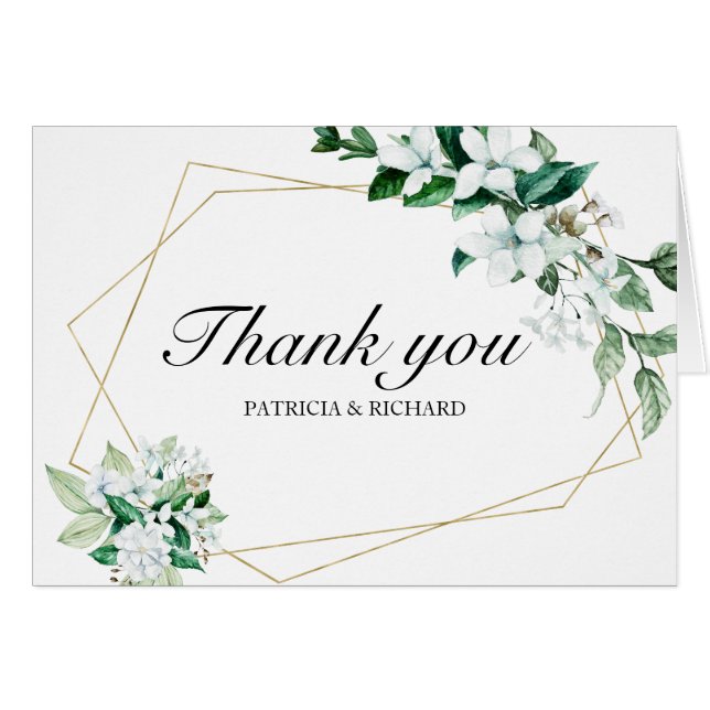 Gold Geometric Floral Greenery Thank You Cards (Front Horizontal)
