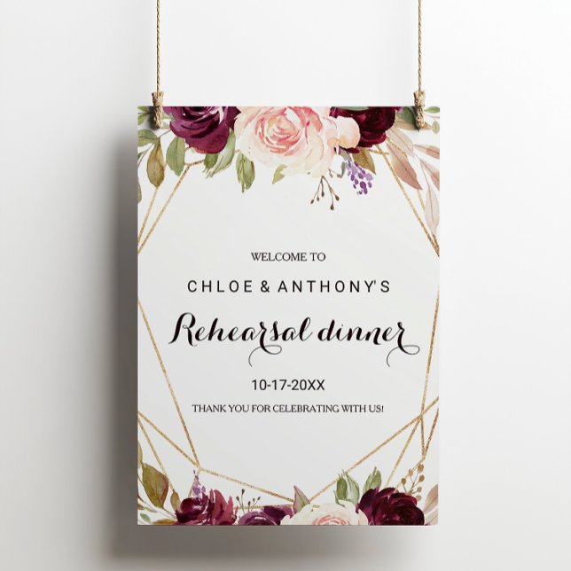 Gold Geometric Floral Rehearsal dinner Welcome Poster (Creator Uploaded)