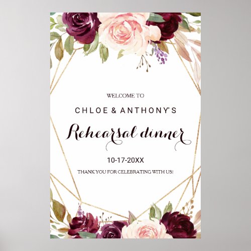 Gold Geometric Floral Rehearsal dinner Welcome Poster