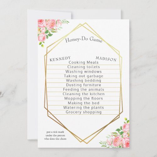 Gold Geometric Floral Wedding Shower Game Invitation