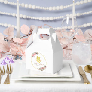 Gold geometric floral wreath Chinese wedding Favor Boxes