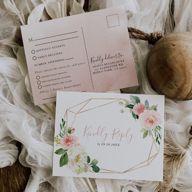 Gold Geometric Flowers Wedding Menu Choice Reply (Creator Uploaded)