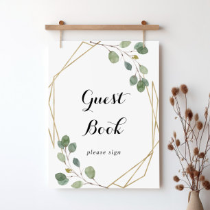 Gold Geometric Foliage Calligraphy Guest Book Sign