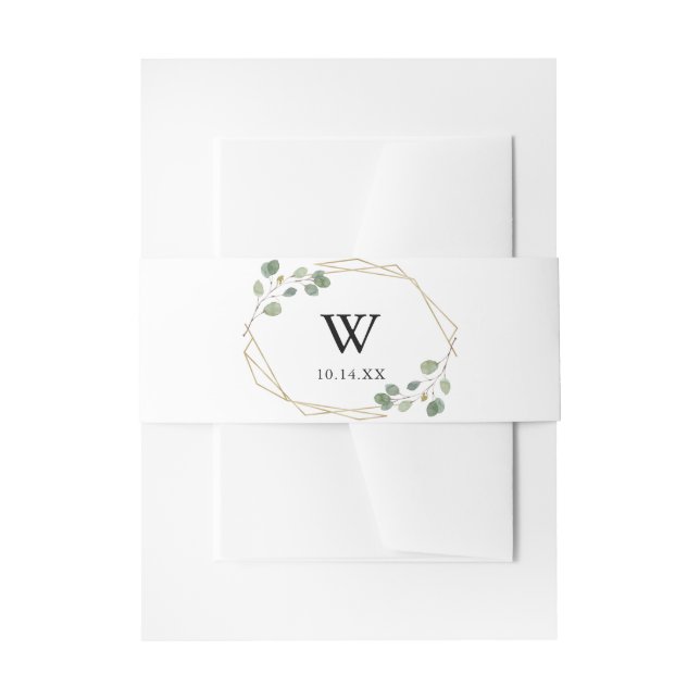Gold Geometric Foliage Monogram Wedding Invitation Belly Band (Front Example)