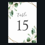 Gold Geometric Frame Greenery Eucalyptus Table Number<br><div class="desc">Designed to coordinate with our Moody Greenery wedding collection, this customizable Table Numbers Card features watercolor sage green eucalyptus leaves accented with a gold geometric frame and paired with a stylish script and classy serif font in gray. To make advanced changes, go to "Click to customize further" option under Personalize...</div>