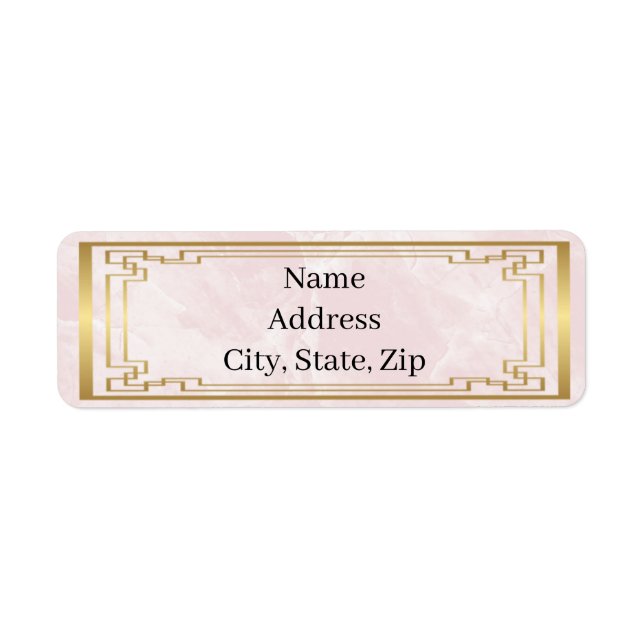 Gold Geometric Frame Pink Marble Wedding Address Label (Front)