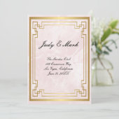 Gold Geometric Frame Pink Marble Wedding Menu Card (Standing Front)