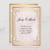Gold Geometric Frame Pink Marble Wedding Menu Card (Front/Back)