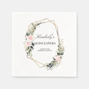 Gold Geometric Frame Quinceanera Birthday Napkins