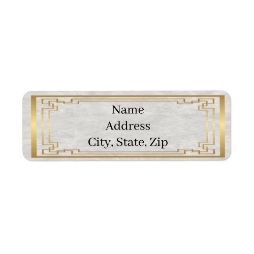 Gold Geometric Frame White Marble Wedding Address Label