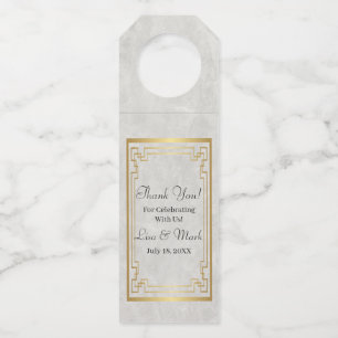 Gold Geometric Frame White Marble Wedding Bottle Hanger Tag