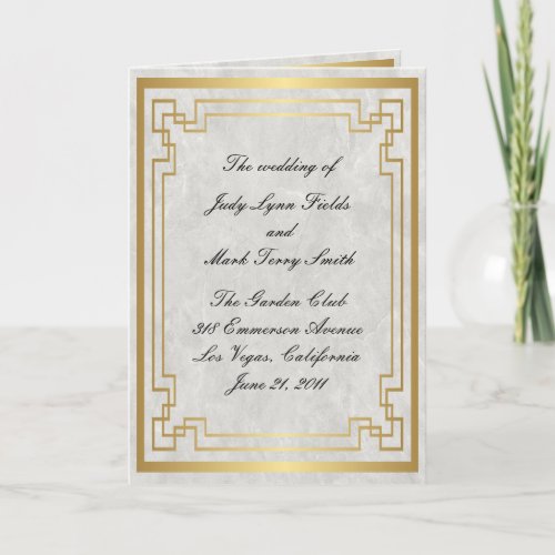 Gold Geometric Frame White Marble Wedding Program