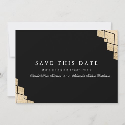 Gold Geometric Gatsby Calligraphy Photo Save The Date