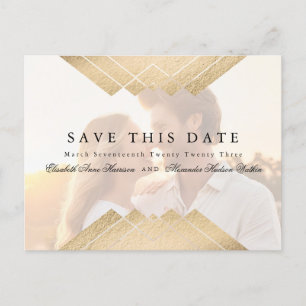 Gold Geometric Gatsby Save The Date overlay Photo Announcement Postcard