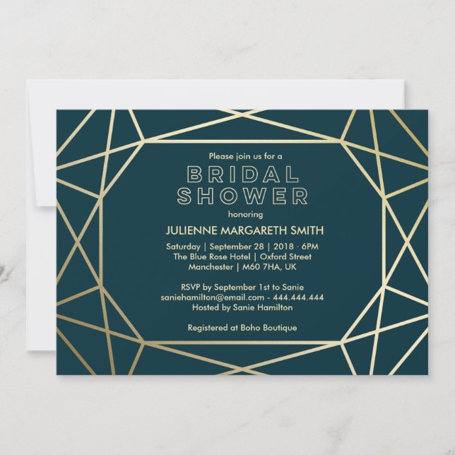 Gold Geometric Gem Sophisticated Bridal Shower Invitation (Front)