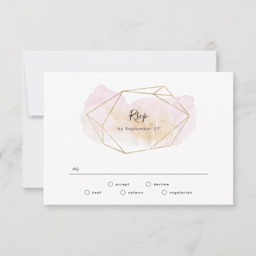 Gold Geometric Gem Watercolor Wedding RSVP