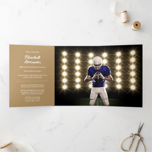 Gold Geometric Graduation Photo Tri_Fold Invitation