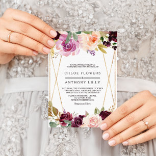 Gold Geometric Green Blush Burgundy Floral wedding Invitation