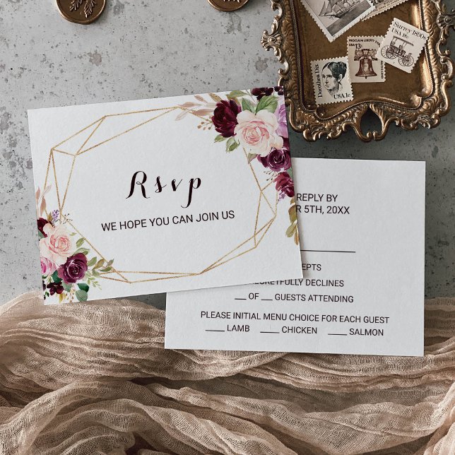 Gold Geometric Green Burgundy Floral Menu Choice (Creator Uploaded)