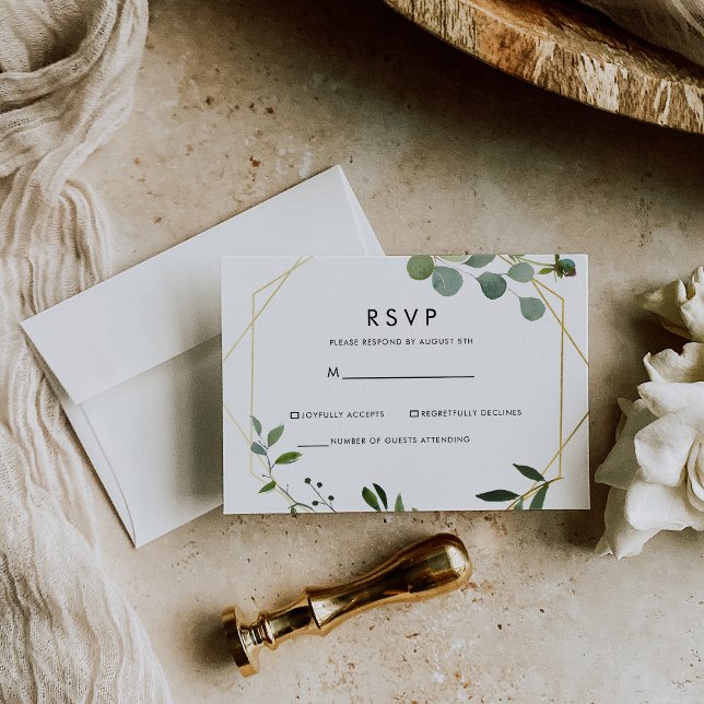 Gold Geometric Green Eucalyptus RSVP (Creator Uploaded)