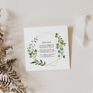 Gold Geometric Green Eucalyptus Wedding Details Enclosure Card