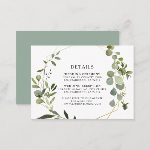 Gold Geometric Green Eucalyptus Wedding Details  Enclosure Card