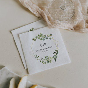 Gold Geometric Green Eucalyptus Wedding Napkins